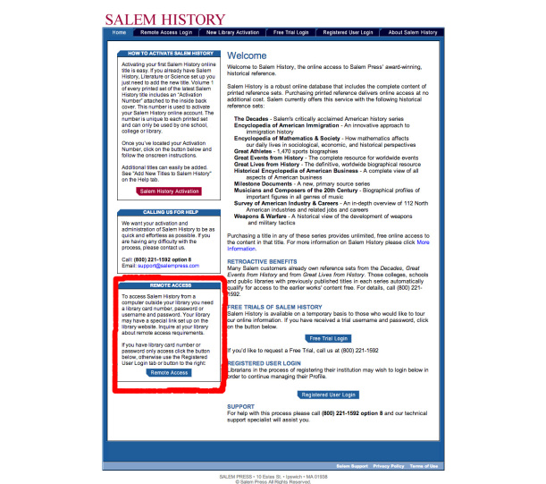 Salem Press remote access screen