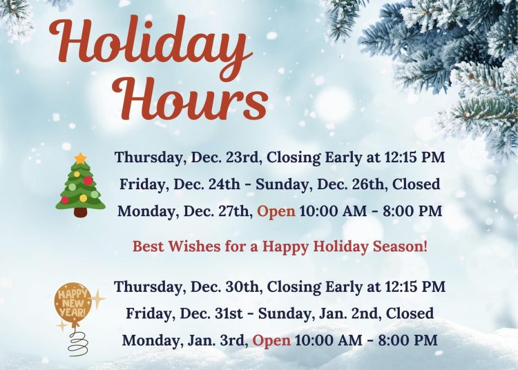 Thumbnail - Holiday Hours Announced for Bristol Libraries.