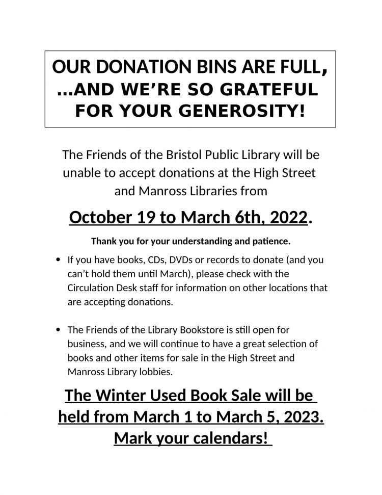 Thumbnail - Friends of the Library Temporarily Halt Book and Media Donations
