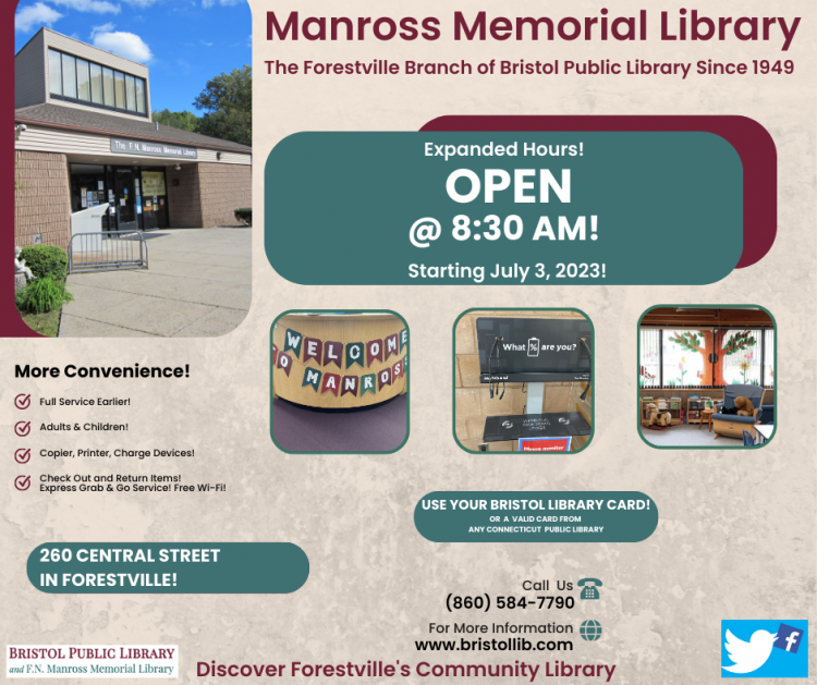 Thumbnail - Manross Library Open Earlier All Week!