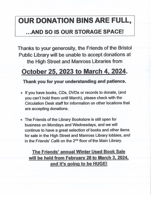 Donations of Materials to the Friends