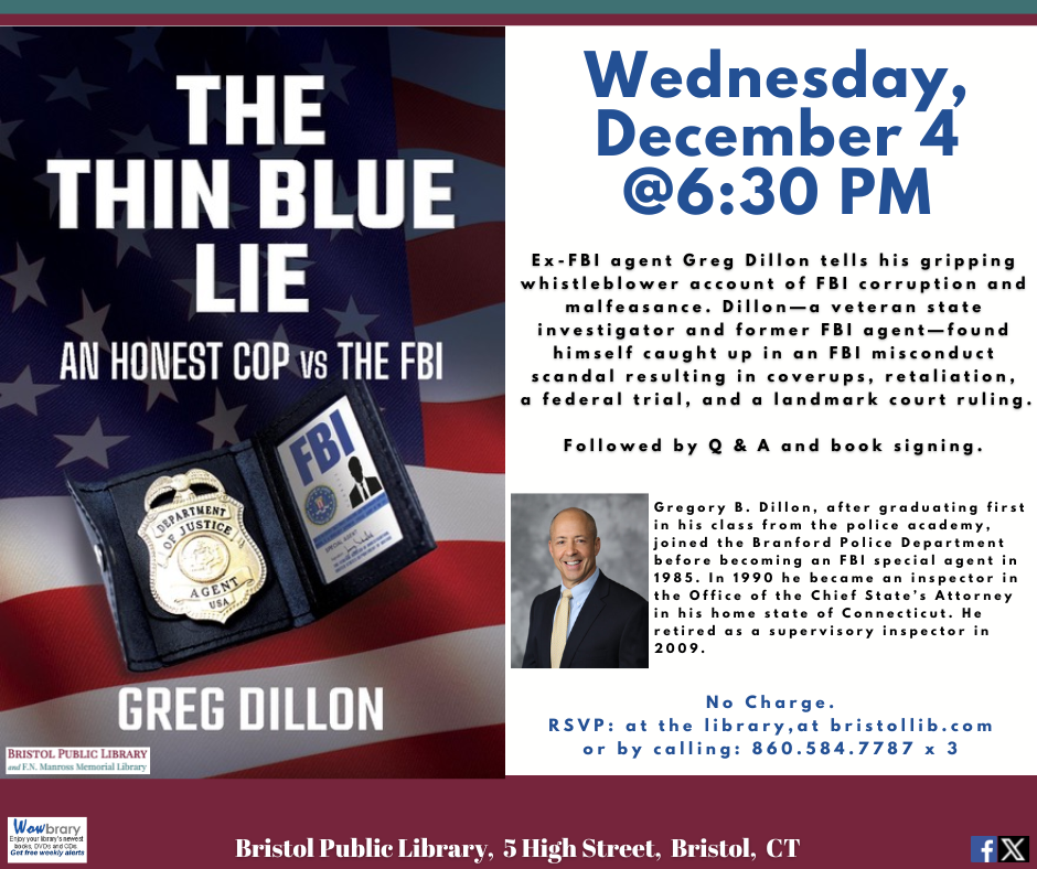 Flier for event Thin Blue Line showing the book  cover and  author.