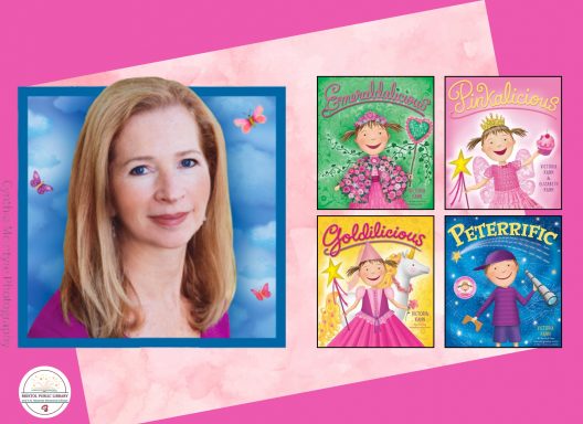 A photo of Author Victoria Kann with four of her books.