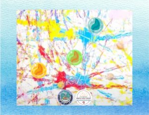 A painting made with large marbles.
