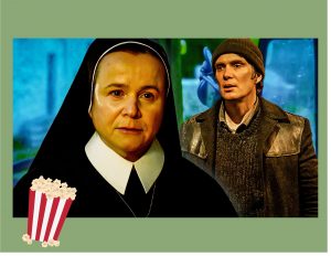  A frame from the movie showing a nun and a man.