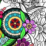 Partially colored adult coloring sheet (floral pattern)