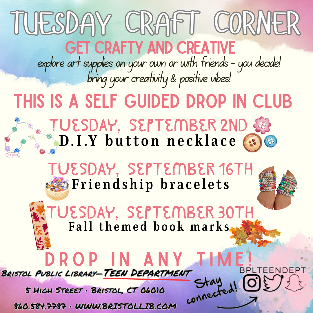 graphic of flyer with splattered paint and various art related items in the background and program details in the foreground.