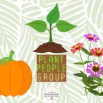A pumpkin, a bunch of zinnias, and the Plant People Group logo.