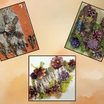 Three pinecone flower arrangements.